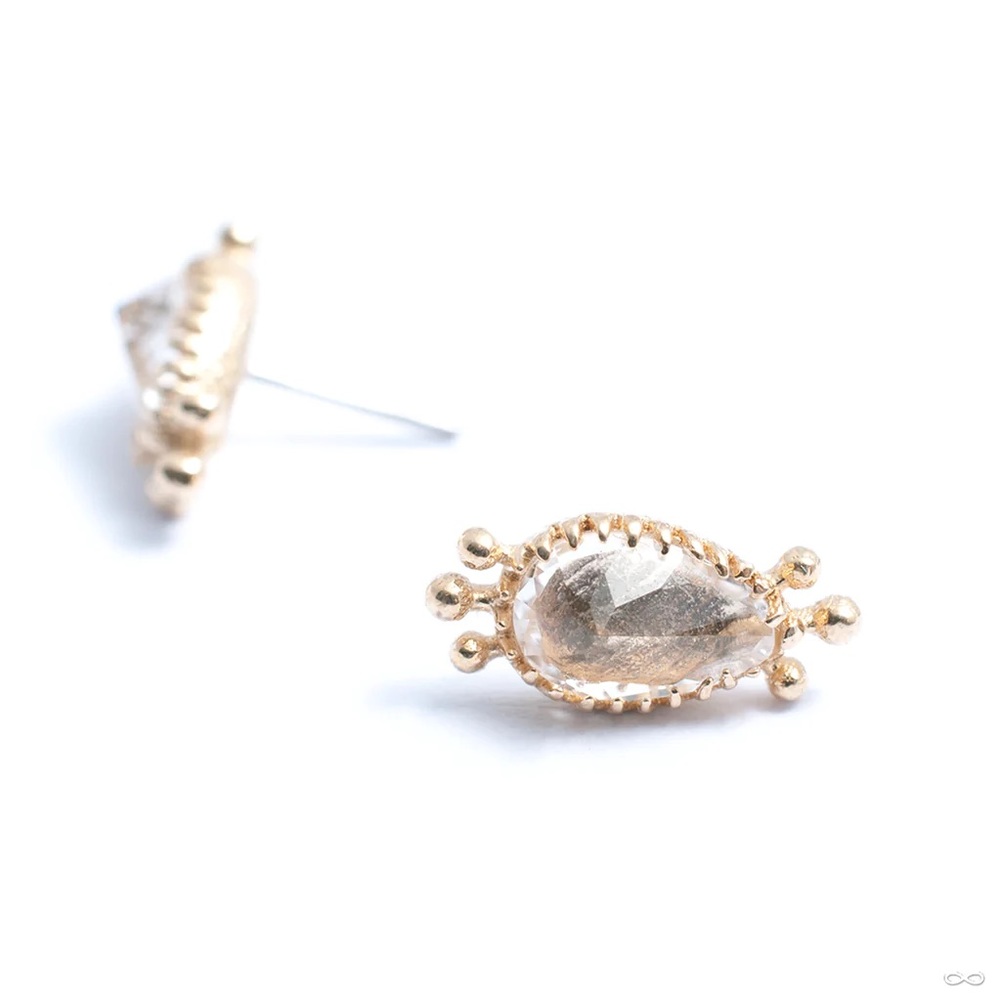 Pupil hall heritage threaded end WITH POST gold and white topaz genuine